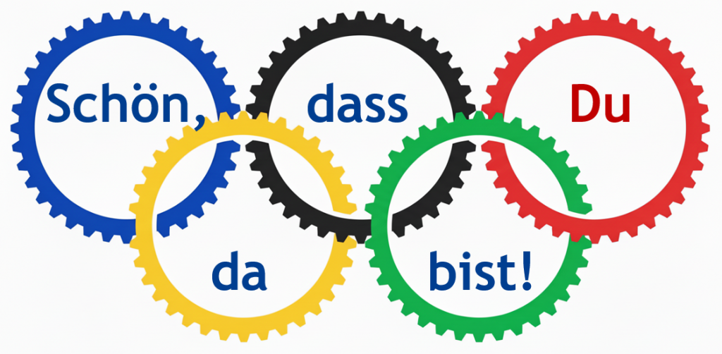 THW-Zahnräder als Ringe mit eingebetten Text: Schön, dass du da bist.